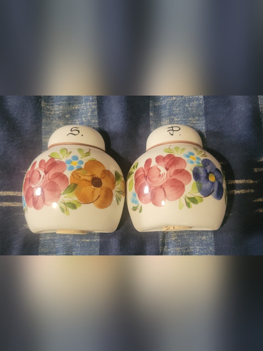 Hand-Painted Floral Ceramic Salt and Pepper Shakers - White